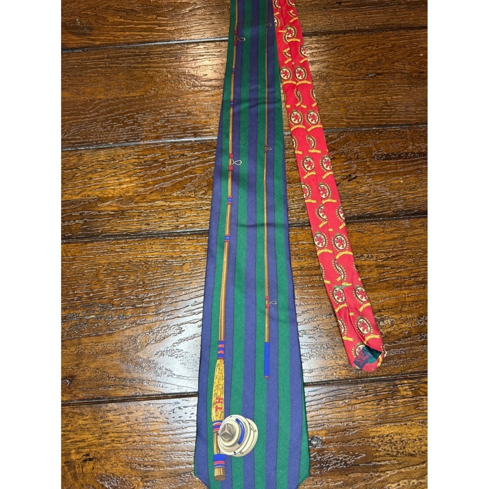 Tommy Hilfiger Men's Novelty Fishing Rods Red Silk Necktie